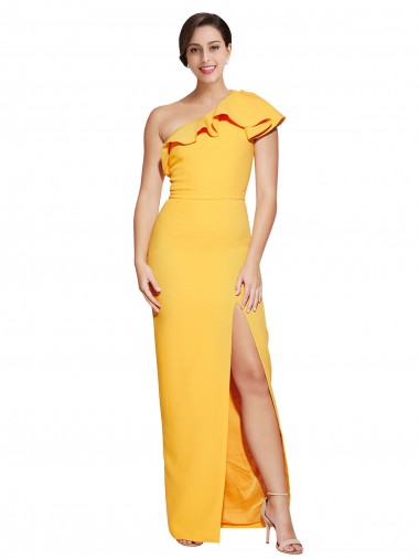 Site de Comprimento Chão Sem Mangas Crepe Esticado Açafrão Bainha Vestidos de Madrinha / Vestidos de Noite / Vestidos de Festa