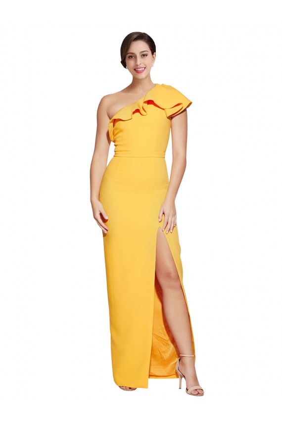 Site de Comprimento Chão Sem Mangas Crepe Esticado Açafrão Bainha Vestidos de Madrinha / Vestidos de Noite / Vestidos de Festa