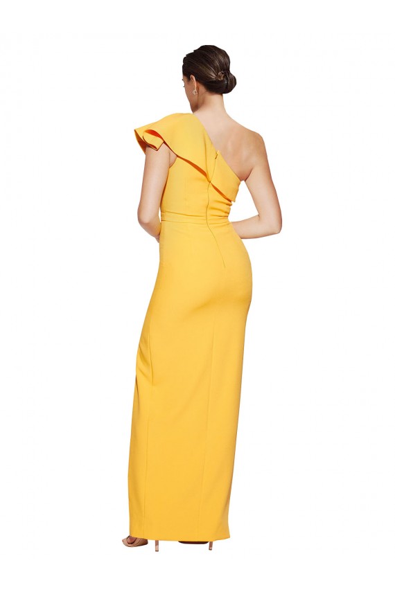 Site de Comprimento Chão Sem Mangas Crepe Esticado Açafrão Bainha Vestidos de Madrinha / Vestidos de Noite / Vestidos de Festa