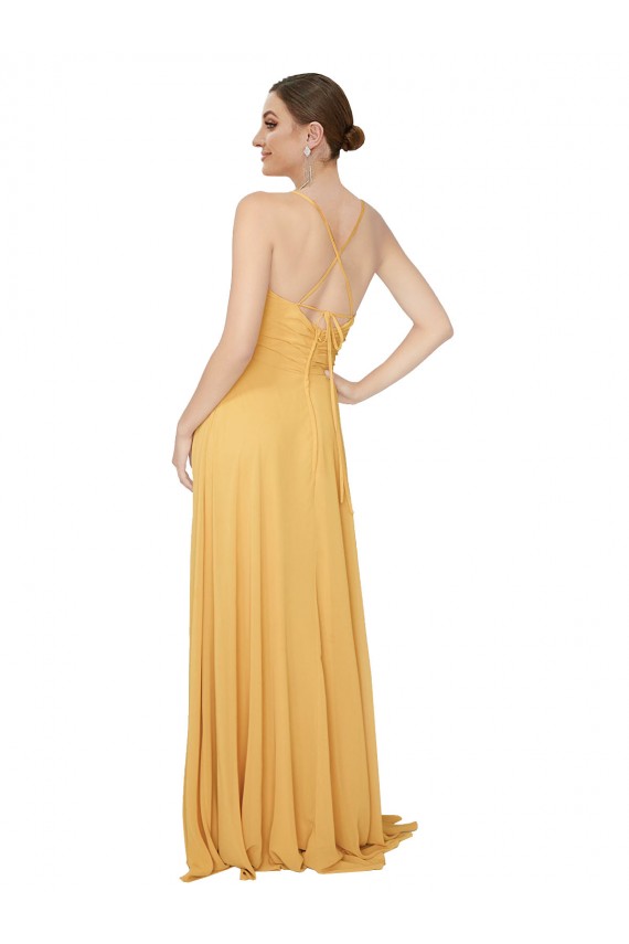 Site de Comprimento Chão Sem Mangas Chiffon Açafrão Linha A Vestidos de Madrinha