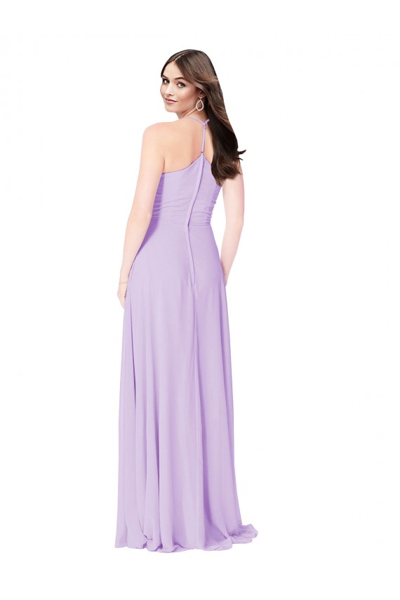 Site de Comprimento Chão Sem Mangas Chiffon Açafrão Linha A Sem Mangas Decote V Vestidos de Madrinha