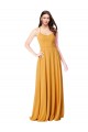 Site de Comprimento Chão Sem Mangas Chiffon Açafrão Linha A Sem Mangas Decote V Vestidos de Madrinha