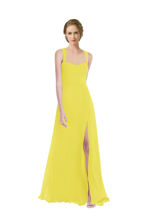 Site de Comprimento Chão Sem Mangas Chiffon Amarelo Linha A Vestidos de Madrinha