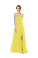 Site de Comprimento Chão Sem Mangas Chiffon Amarelo Linha A Vestidos de Madrinha