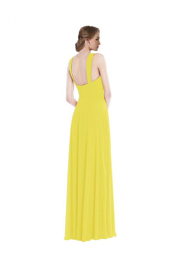 Site de Comprimento Chão Sem Mangas Chiffon Amarelo Linha A Vestidos de Madrinha
