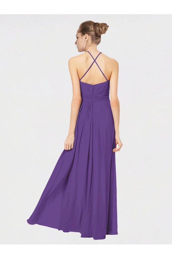 Site de Comprimento Chão Sem Mangas Chiffon Ameixa Roxa Linha A Sem Mangas Vestidos de Madrinha
