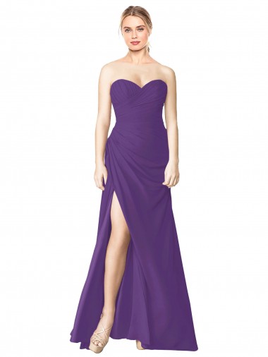 Site de Comprimento Chão Sem Mangas Chiffon Ameixa Roxa Linha A Vestidos de Madrinha