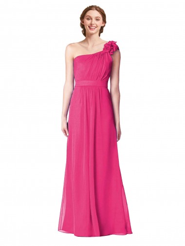 Site de Comprimento Chão Sem Mangas Chiffon Azaléia Linha A Sem Mangas Um Ombro Vestidos de Madrinha