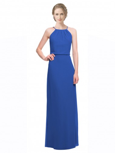 Site de Comprimento Chão Sem Mangas Chiffon Azul 135# Linha A Vestidos de Madrinha