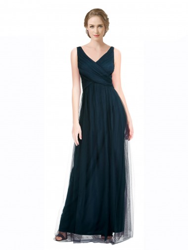Site de Comprimento Chão Sem Mangas Tule Azul 7# Linha A Vestidos de Madrinha