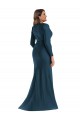 Site de Comprimento Chão Mangas Compridas Cetim Sedoso Azul Atlântico Sereia Vestidos de Madrinha / Vestidos de Noite / Vestidos de Festa