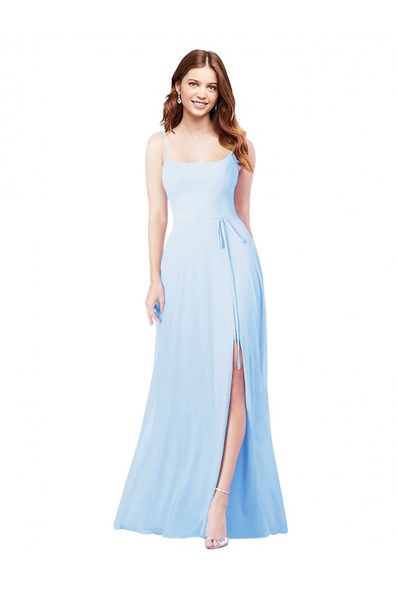 Site de Comprimento Chão Sem Mangas Chiffon Azul Céu Claro Bainha Vestidos de Madrinha