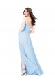 Site de Comprimento Chão Sem Mangas Chiffon Azul Céu Claro Bainha Vestidos de Madrinha