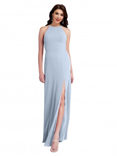 Site de Comprimento Chão Sem Mangas Crepe Esticado Azul Céu Claro Bainha Sem Mangas Vestidos de Madrinha / Vestidos de Noite / Vestidos de Festa