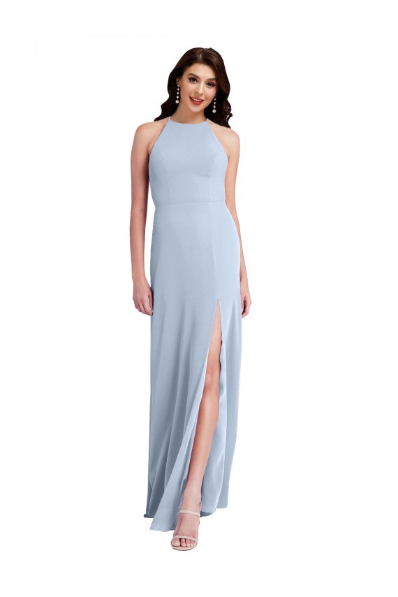 Site de Comprimento Chão Sem Mangas Crepe Esticado Azul Céu Claro Bainha Sem Mangas Vestidos de Madrinha / Vestidos de Noite / Vestidos de Festa