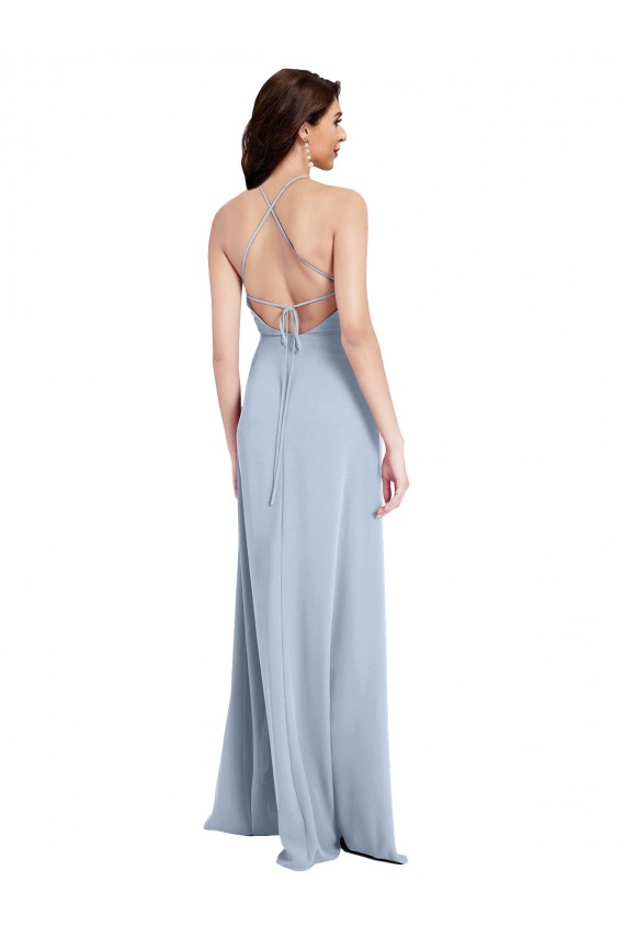 Site de Comprimento Chão Sem Mangas Crepe Esticado Azul Céu Claro Bainha Sem Mangas Vestidos de Madrinha / Vestidos de Noite / Vestidos de Festa