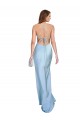 Site de Comprimento Chão Sem Mangas Cetim Sedoso Azul Céu Claro Bainha Vestidos de Madrinha / Vestidos de Noite / Vestidos de Festa