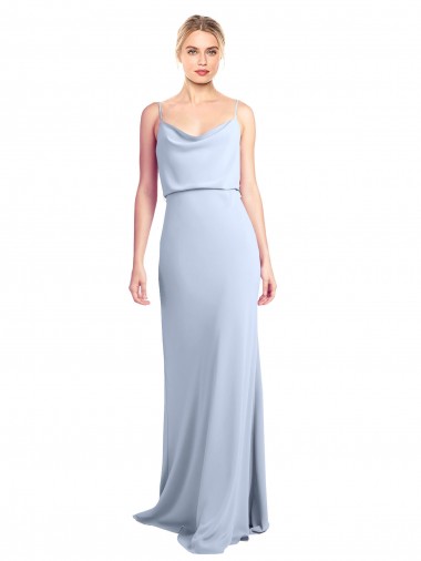 Site de Comprimento Chão Sem Mangas Crepe Esticado Azul Céu Claro Bainha Vestidos de Madrinha / Vestidos de Noite / Vestidos de Festa