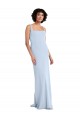 Site de Comprimento Chão Sem Mangas Crepe Esticado Azul Céu Claro Bainha Vestidos de Madrinha / Vestidos de Festa