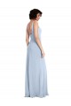 Site de Comprimento Chão Sem Mangas Crepe Esticado Azul Céu Claro Bainha Vestidos de Madrinha / Vestidos de Festa