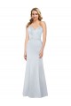 Site de Comprimento Chão Sem Mangas Cetim Azul Céu Claro Bainha Vestidos de Madrinha / Vestidos de Noite / Vestidos de Festa