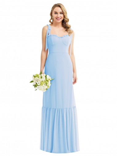 Site de Comprimento Chão Sem Mangas Chiffon Azul Céu Claro Linha A Sem Mangas Amor Vestido de Madrinha