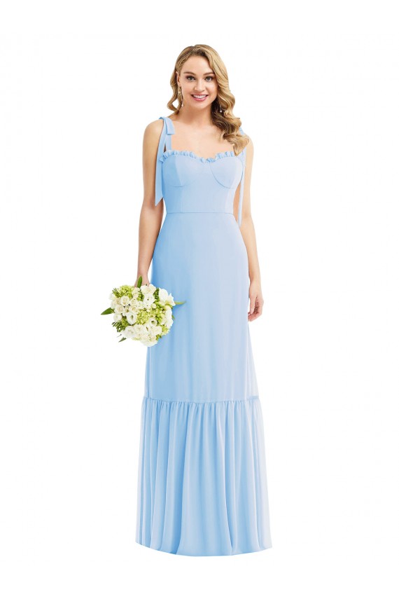 Site de Comprimento Chão Sem Mangas Chiffon Azul Céu Claro Linha A Sem Mangas Amor Vestido de Madrinha