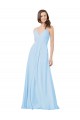 Site de Comprimento Chão Sem Mangas Chiffon Azul Céu Claro Linha A Vestido de Madrinha