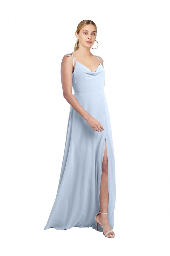 Site de Comprimento Chão Sem Mangas Chiffon Azul Céu Claro Linha A Sem Mangas Decote Capuz Vestido de Madrinha