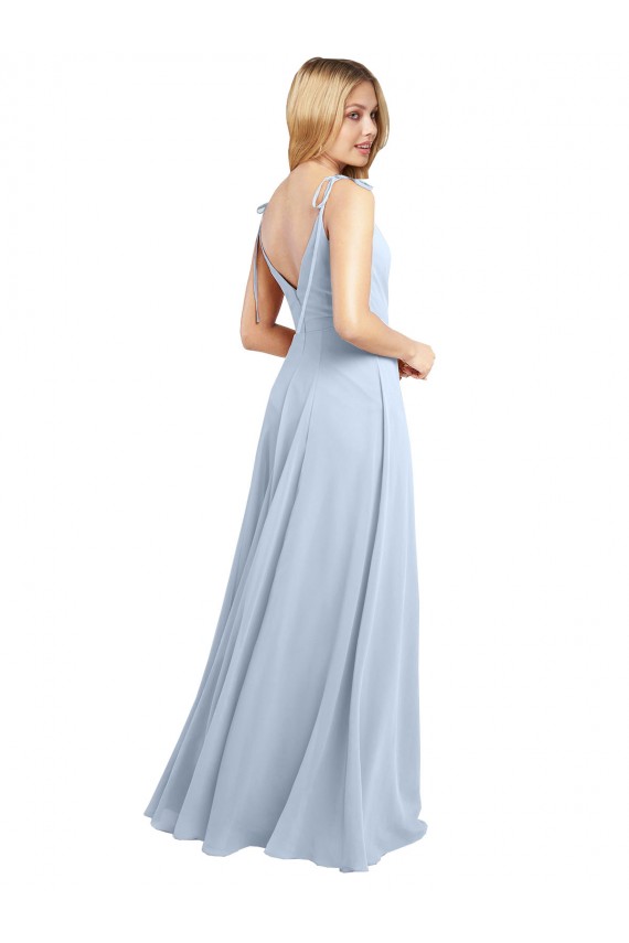 Site de Comprimento Chão Sem Mangas Chiffon Azul Céu Claro Linha A Sem Mangas Decote Capuz Vestido de Madrinha