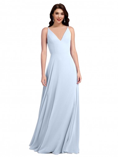 Site de Comprimento Chão Sem Mangas Chiffon Azul Céu Claro Linha A Sem Mangas Vestidos de Festa