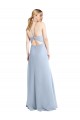 Site de Comprimento Chão Sem Mangas Chiffon Azul Céu Claro Linha A Sem Mangas Cabeçada Vestidos de Madrinha
