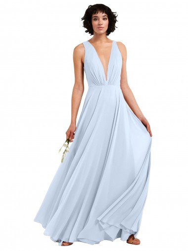 Site de Comprimento Chão Sem Mangas Chiffon Azul Céu Claro Linha A Vestidos de Madrinha / Vestidos Formais