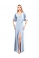 Site de Comprimento Chão Mangas Esvoaçantes Chiffon Azul Céu Claro Linha A Mangas Esvoaçantes Decote V Vestidos de Madrinha