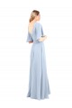 Site de Comprimento Chão Mangas Esvoaçantes Chiffon Azul Céu Claro Linha A Mangas Esvoaçantes Decote V Vestidos de Madrinha