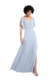 Site de Comprimento Chão Mangas Esvoaçantes, Mangas Divididas Chiffon Azul Céu Claro Linha A Vestidos de Madrinha