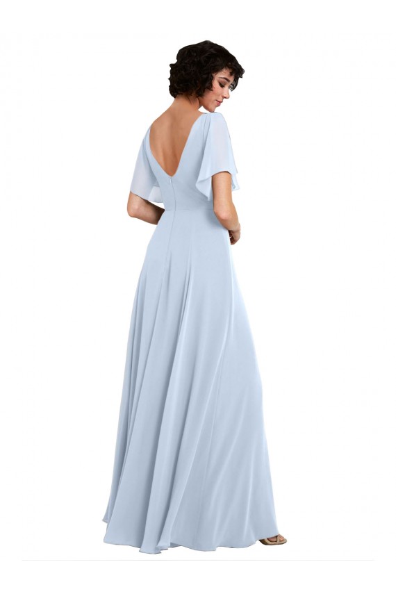 Site de Comprimento Chão Mangas Esvoaçantes, Mangas Divididas Chiffon Azul Céu Claro Linha A Vestidos de Madrinha