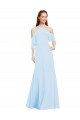 Site de Comprimento Chão Ombro Frio Chiffon Azul Céu Claro Linha A Vestidos de Madrinha