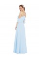 Site de Comprimento Chão Ombro Frio Chiffon Azul Céu Claro Linha A Vestidos de Madrinha