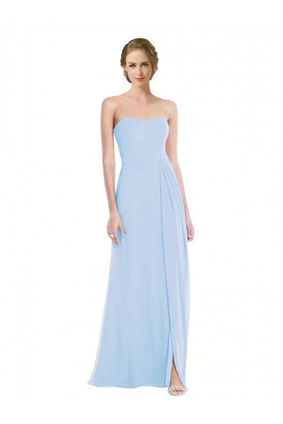 Site de Comprimento Chão Sem Mangas Chiffon Azul Céu Claro Linha A Vestido de Madrinha / Vestido de Festa