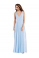 Site de Comprimento Chão Sem Mangas Chiffon Azul Céu Claro Linha A Sem Mangas Decote V Vestido de Madrinha