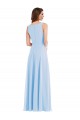 Site de Comprimento Chão Sem Mangas Chiffon Azul Céu Claro Linha A Sem Mangas Decote V Vestido de Madrinha