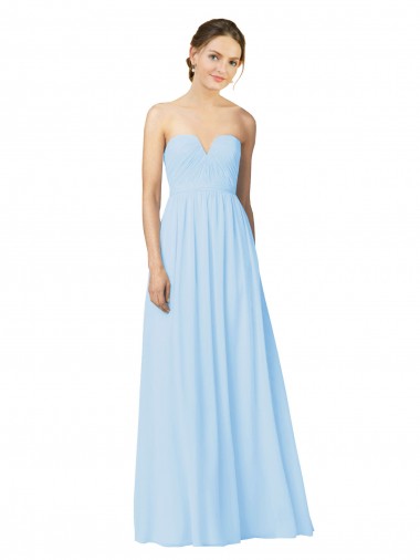 Site de Comprimento Chão Sem Mangas Chiffon Azul Céu Claro Linha A Sem Mangas Amor Vestidos de Madrinha
