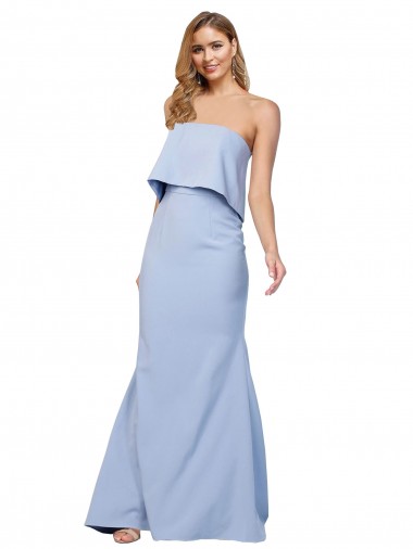 Site de Comprimento Chão Sem Mangas Crepe Esticado Azul Céu Claro Linha A Sem Mangas Sem alças Vestidos de Madrinha / Vestidos de Noite / Vestidos de Festa