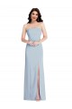 Site de Comprimento Chão Sem Mangas Crepe Esticado Azul Céu Claro Linha A Sem Mangas Longo Sem alças Vestidos de Madrinha / Vestidos de Noite / Vestidos de Festa