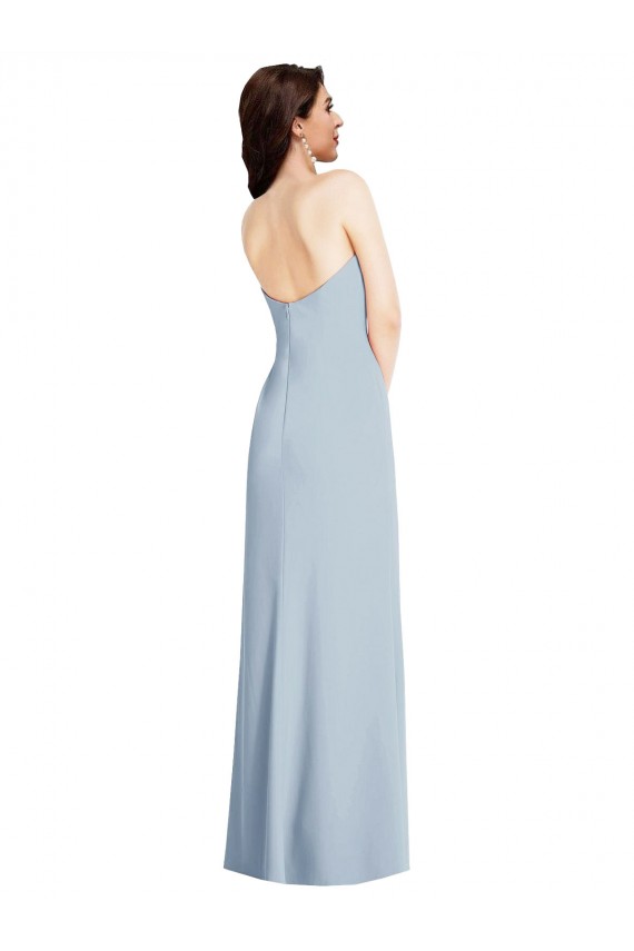 Site de Comprimento Chão Sem Mangas Crepe Esticado Azul Céu Claro Linha A Sem Mangas Longo Sem alças Vestidos de Madrinha / Vestidos de Noite / Vestidos de Festa