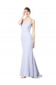 Site de Comprimento Chão Sem Mangas Crepe Esticado Azul Céu Claro Sereia Vestidos de Festa / Vestidos de Madrinha