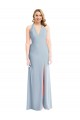 Site de Comprimento Chão Sem Mangas Crepe Esticado Azul Céu Claro Trombeta Sem Mangas Cabeçada Longo Abrir de volta Vestidos de Madrinha / Vestidos de Festa