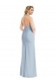 Site de Comprimento Chão Sem Mangas Crepe Esticado Azul Céu Claro Trombeta Sem Mangas Cabeçada Longo Abrir de volta Vestidos de Madrinha / Vestidos de Festa