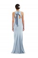 Site de Comprimento Chão Sem Mangas Crepe Esticado Azul Céu Claro Trombeta Sem Mangas Decote Joia Vestidos de Madrinha / Vestidos de Noite / Vestidos de Festa